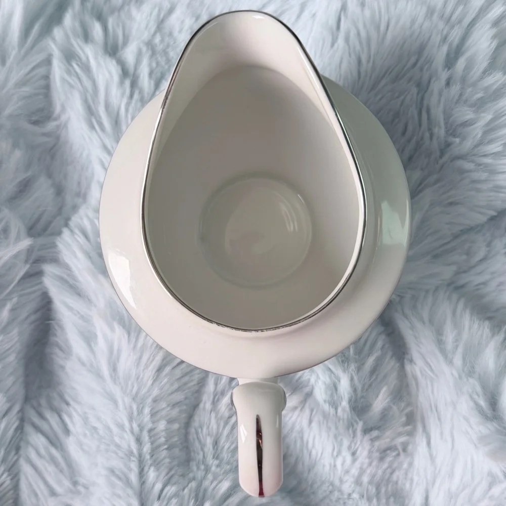 Vintage Creamer Sone China Japan Moderne 2467 Platinum Trim White Floral Scroll